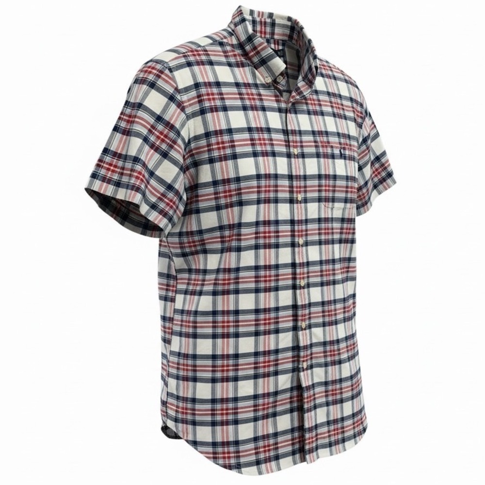 Ralph Lauren Mens XXL Plaid S/S Button Down Shirt Red White Navy Blue (X21)